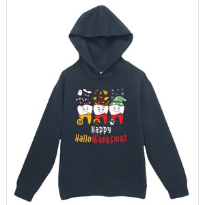 Happy Hallothanksmas Dental Halloween Thanksgiving Christmas Urban Pullover Hoodie