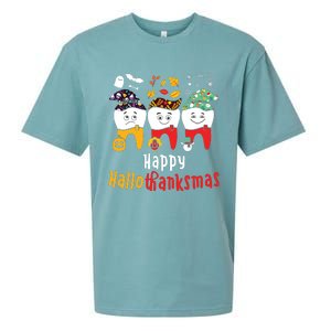 Happy Hallothanksmas Dental Halloween Thanksgiving Christmas Sueded Cloud Jersey T-Shirt