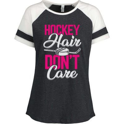 Hockey Hair Dont Care Design Ice Hockey Gift Enza Ladies Jersey Colorblock Tee