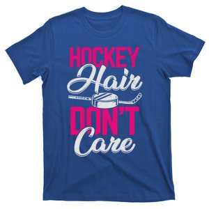 Hockey Hair Dont Care Design Ice Hockey Gift T-Shirt