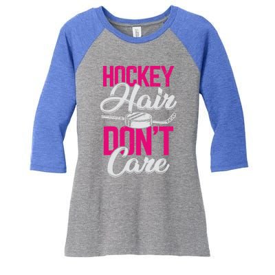 Hockey Hair Dont Care Design Ice Hockey Gift Women's Tri-Blend 3/4-Sleeve Raglan Shirt