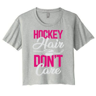 Hockey Hair Dont Care Design Ice Hockey Gift Women's Crop Top Tee