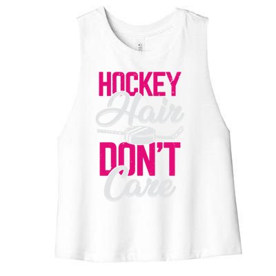 Hockey Hair Dont Care Design Ice Hockey Gift Women's Racerback Cropped Tank