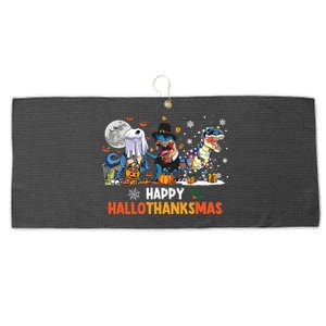 Happy Hallothanksmas Dinosaur Funny Hallothanksmas Party Large Microfiber Waffle Golf Towel