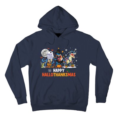 Happy Hallothanksmas Dinosaur Funny Hallothanksmas Party Hoodie