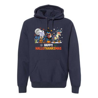 Happy Hallothanksmas Dinosaur Funny Hallothanksmas Party Premium Hoodie