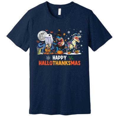 Happy Hallothanksmas Dinosaur Funny Hallothanksmas Party Premium T-Shirt