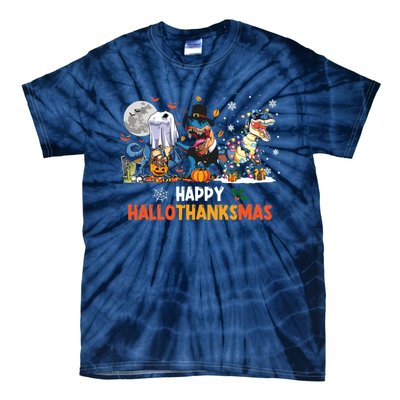 Happy Hallothanksmas Dinosaur Funny Hallothanksmas Party Tie-Dye T-Shirt