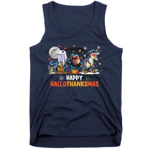 Happy Hallothanksmas Dinosaur Funny Hallothanksmas Party Tank Top