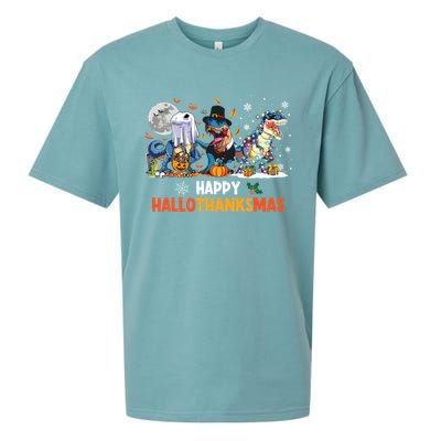 Happy Hallothanksmas Dinosaur Funny Hallothanksmas Party Sueded Cloud Jersey T-Shirt