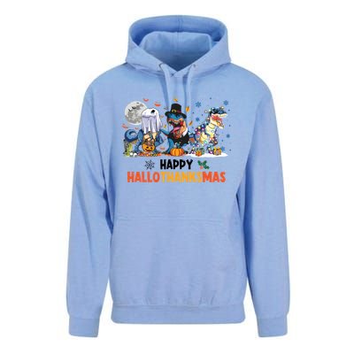 Happy Hallothanksmas Dinosaur Funny Hallothanksmas Party Unisex Surf Hoodie