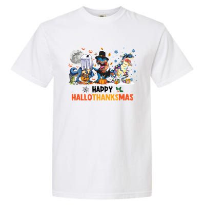 Happy Hallothanksmas Dinosaur Funny Hallothanksmas Party Garment-Dyed Heavyweight T-Shirt