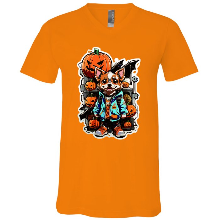 Hip Halloween Dog V-Neck T-Shirt