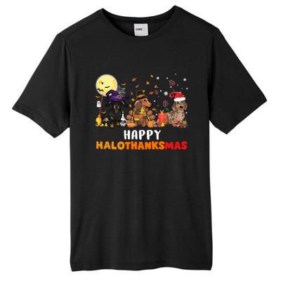 Happy Hallothanksmas Dachshund Dog Lover Halloween Christmas Great Gift Tall Fusion ChromaSoft Performance T-Shirt