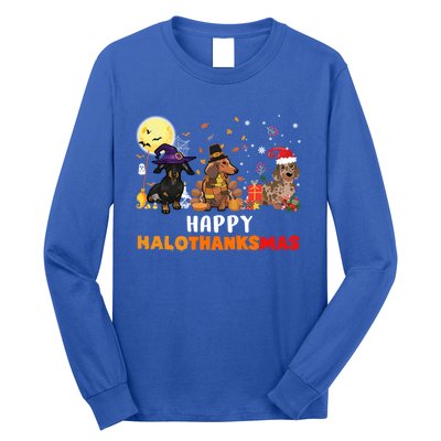 Happy Hallothanksmas Dachshund Dog Lover Halloween Christmas Great Gift Long Sleeve Shirt