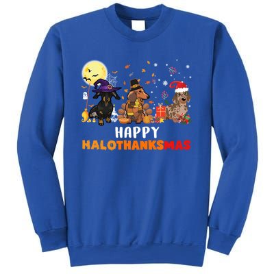 Happy Hallothanksmas Dachshund Dog Lover Halloween Christmas Great Gift Sweatshirt