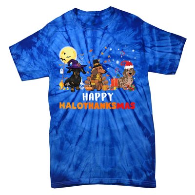 Happy Hallothanksmas Dachshund Dog Lover Halloween Christmas Great Gift Tie-Dye T-Shirt