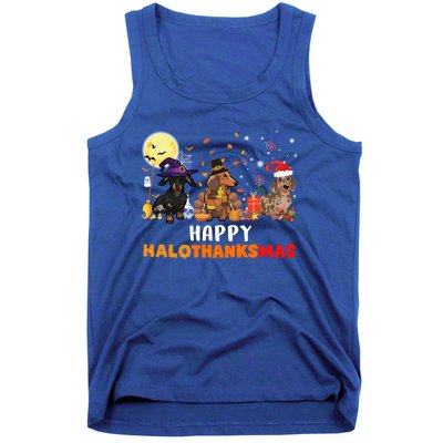 Happy Hallothanksmas Dachshund Dog Lover Halloween Christmas Great Gift Tank Top