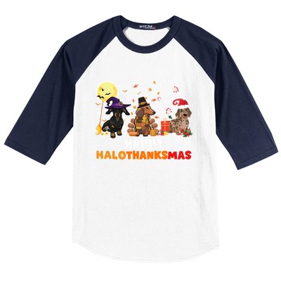 Happy Hallothanksmas Dachshund Dog Lover Halloween Christmas Great Gift Baseball Sleeve Shirt