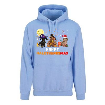 Happy Hallothanksmas Dachshund Dog Lover Halloween Christmas Great Gift Unisex Surf Hoodie