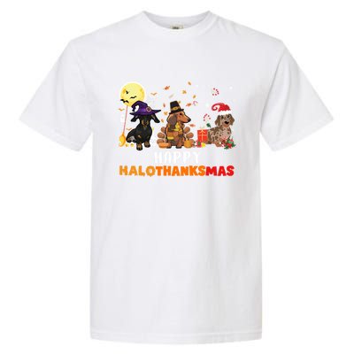 Happy Hallothanksmas Dachshund Dog Lover Halloween Christmas Great Gift Garment-Dyed Heavyweight T-Shirt