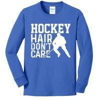 Hockey Hair Dont Care Funny Hockey Great Gift Kids Long Sleeve Shirt