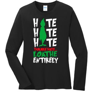 Hate Hate Double Hate Loathe Entirely Funny Christmas Ladies Long Sleeve Shirt