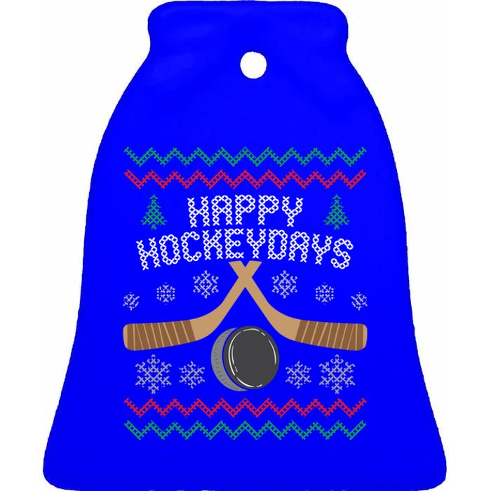 Happy Hockey Days Ugly Christmas Sweater Gift Gift Ceramic Bell Ornament