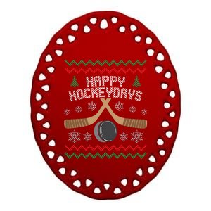 Happy Hockey Days Ugly Christmas Sweater Gift Gift Ceramic Oval Ornament