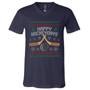 Happy Hockey Days Ugly Christmas Sweater V-Neck T-Shirt