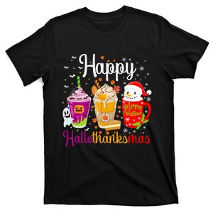 Happy Hallothanksmas Drinks Halloween Thanksgiving Christmas T-Shirt