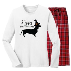 Happy Halloweenie Dachshund Wiener Dog Halloween Women's Long Sleeve Flannel Pajama Set 