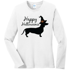 Happy Halloweenie Dachshund Wiener Dog Halloween Ladies Long Sleeve Shirt