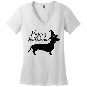 Happy Halloweenie Dachshund Wiener Dog Halloween Women's V-Neck T-Shirt