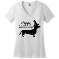 Happy Halloweenie Dachshund Wiener Dog Halloween Women's V-Neck T-Shirt