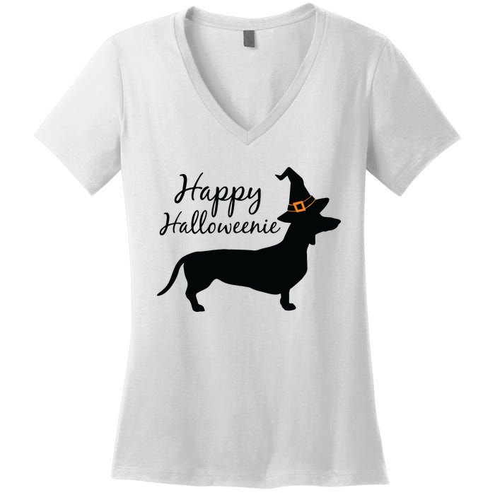 Happy Halloweenie Dachshund Wiener Dog Halloween Women's V-Neck T-Shirt