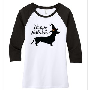 Happy Halloweenie Dachshund Wiener Dog Halloween Women's Tri-Blend 3/4-Sleeve Raglan Shirt