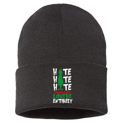 Hate Hate double hate loathe entirely funny Christmas  Sustainable Knit Beanie