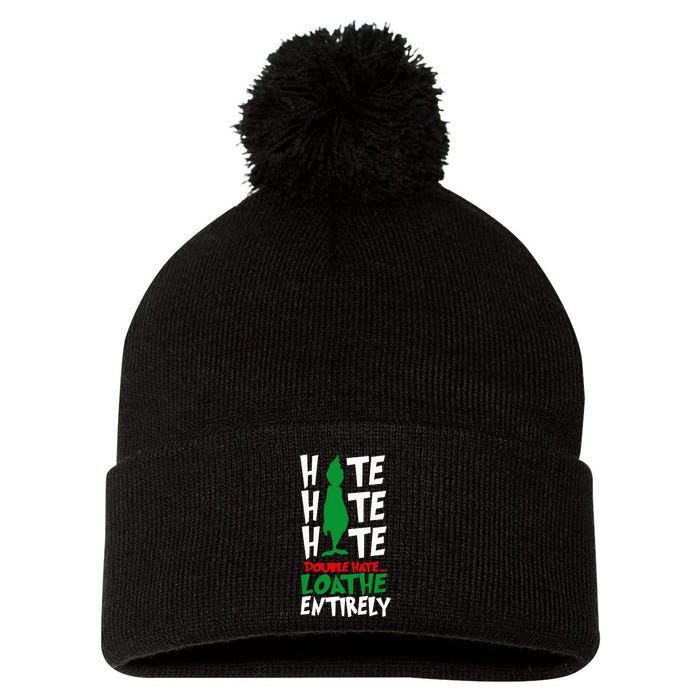 Hate Hate double hate loathe entirely funny Christmas  Pom Pom 12in Knit Beanie