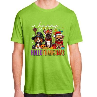 Happy Hallothanksmas Dogs Halloween Thanksgiving Christmas Adult ChromaSoft Performance T-Shirt