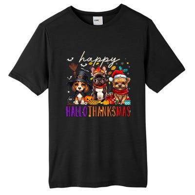 Happy Hallothanksmas Dogs Halloween Thanksgiving Christmas Tall Fusion ChromaSoft Performance T-Shirt