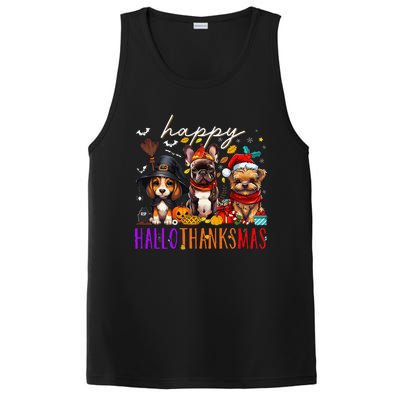 Happy Hallothanksmas Dogs Halloween Thanksgiving Christmas PosiCharge Competitor Tank