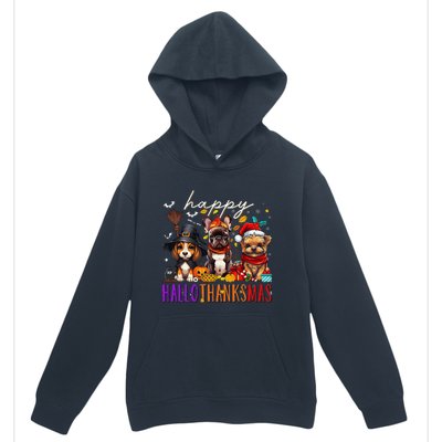 Happy Hallothanksmas Dogs Halloween Thanksgiving Christmas Urban Pullover Hoodie