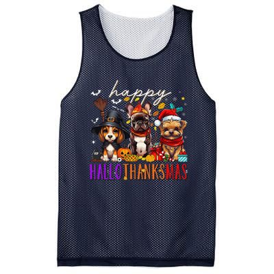 Happy Hallothanksmas Dogs Halloween Thanksgiving Christmas Mesh Reversible Basketball Jersey Tank