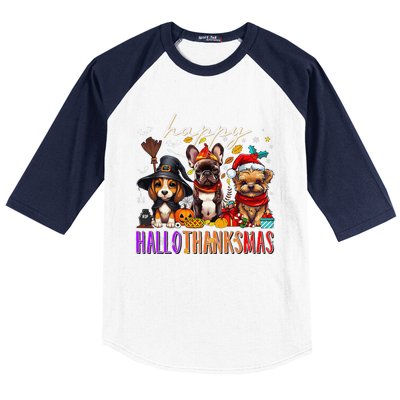 Happy Hallothanksmas Dogs Halloween Thanksgiving Christmas Baseball Sleeve Shirt