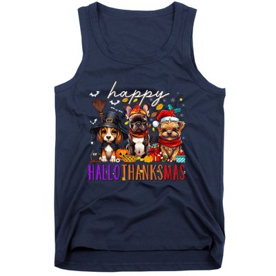 Happy Hallothanksmas Dogs Halloween Thanksgiving Christmas Tank Top