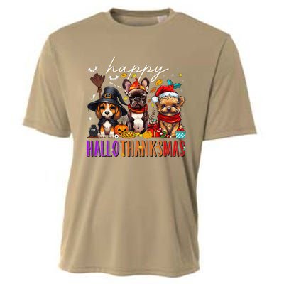 Happy Hallothanksmas Dogs Halloween Thanksgiving Christmas Cooling Performance Crew T-Shirt