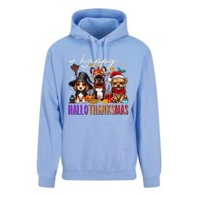 Happy Hallothanksmas Dogs Halloween Thanksgiving Christmas Unisex Surf Hoodie