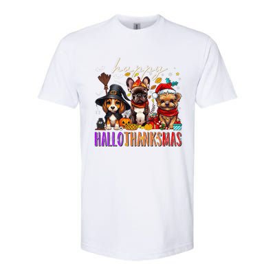 Happy Hallothanksmas Dogs Halloween Thanksgiving Christmas Softstyle CVC T-Shirt