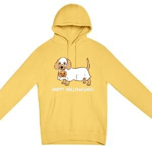 Happy Halloweenie Dachshund Dog Ghost Lazy Halloween Costume Gift Premium Pullover Hoodie